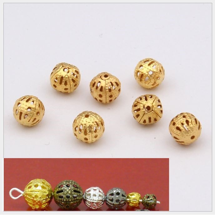 10 viên charm rỗng nhẹ (hạt cung linh) đủ size 4-6-8-10-12-14mm