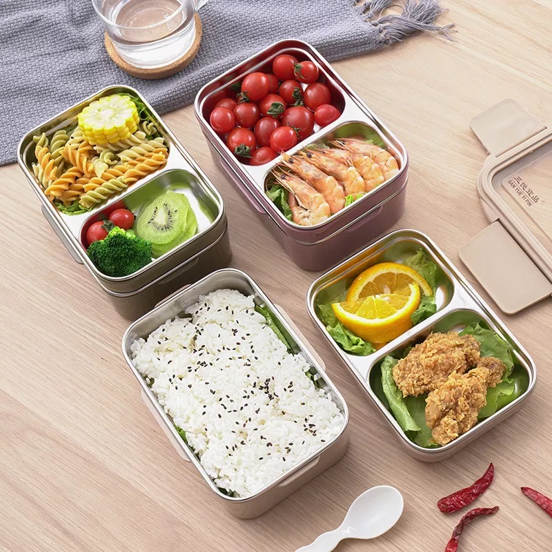 Hộp đựng cơm giữ nhiệt 2 tầng 3 ngăn , hộp cơm văn phòng,hộp Đựng xơm văn phòng ruột INOX cao cấp,dùng được vi sóng