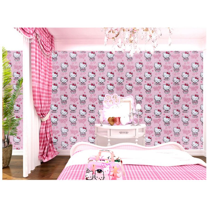 Giấy dán tường kitty dễ thương khổ rộng 0.45m
