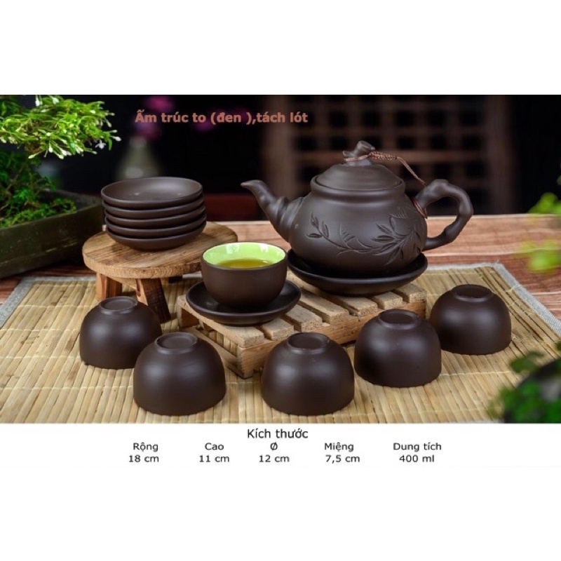 Ấm chén Tử sa - bộ pha trà,đất nung đỏ-Ấm chen pha trà bát tràng-Bộ ấm trúc đẹp men đen