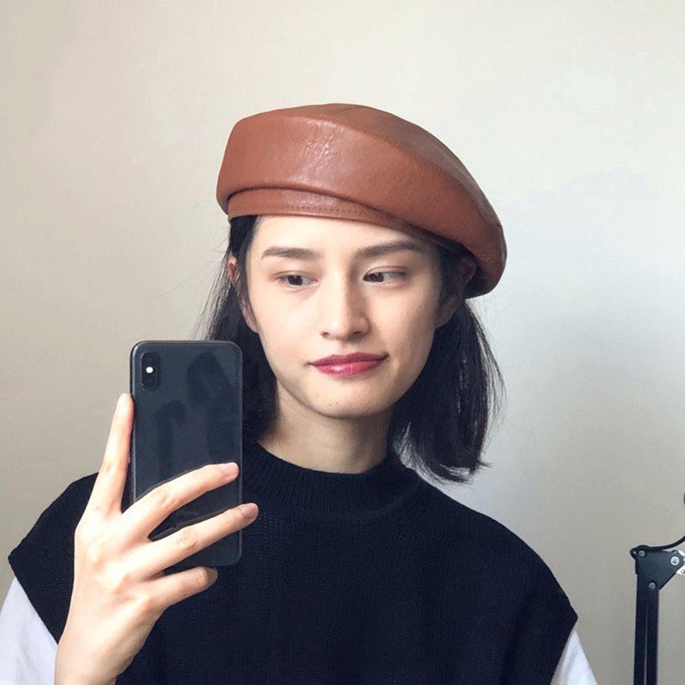 Mũ Beret Da PU Thời Trang Cá Tính Cho Nữ