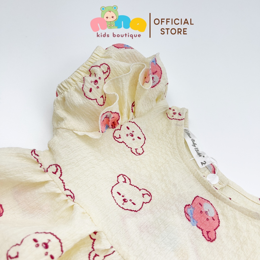 Body cộc tay cho bé gái Nina Kids Boutique Bodysuit sơ sinh họa tiết gấu kèm nón Size 3kg đến 13kg