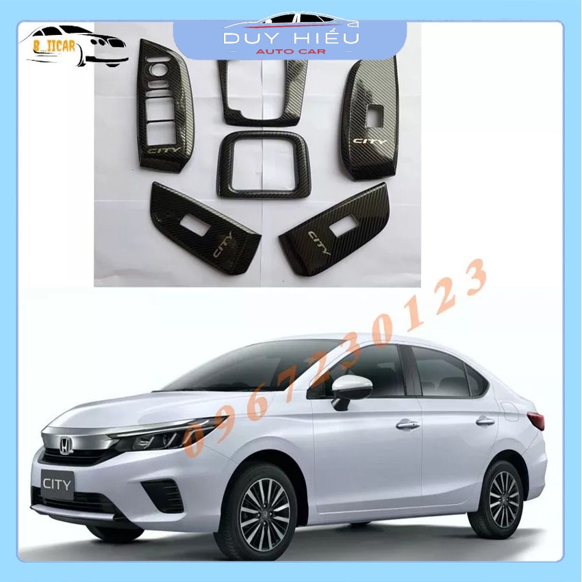 Ốp nội thất vân cacbon cho xe Honda city đời 2021-2022 bộ 5 chi tiết chuẩn form