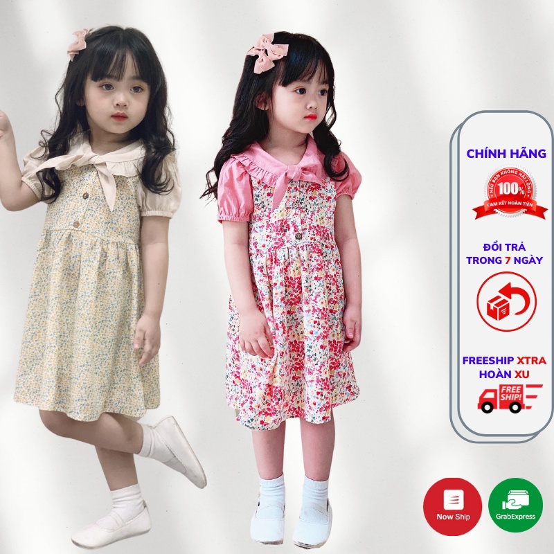 Váy hoa babydoll bé gái chất liệu tơ hàn cao cấp mềm mịn - Mẫu đầm bé gái hoạ tiết hoa nhí sang trọng đồ đi biển cho bé