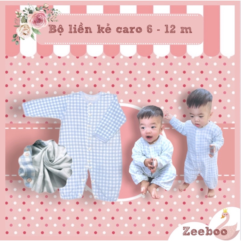 Bộ liền thân kẻ caro form rộng cho bé từ 6kg - 11 kg, thấm hút mồ hôi tốt - ảnh sản phẩm 1