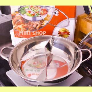 [Hàng Có Bảo Hành]Nồi Lẩu Hai Ngăn Inox 304 Size 32 Nấu Được Bếp Từ,Kiểu Dáng Tinh Tế, Bền Đẹp