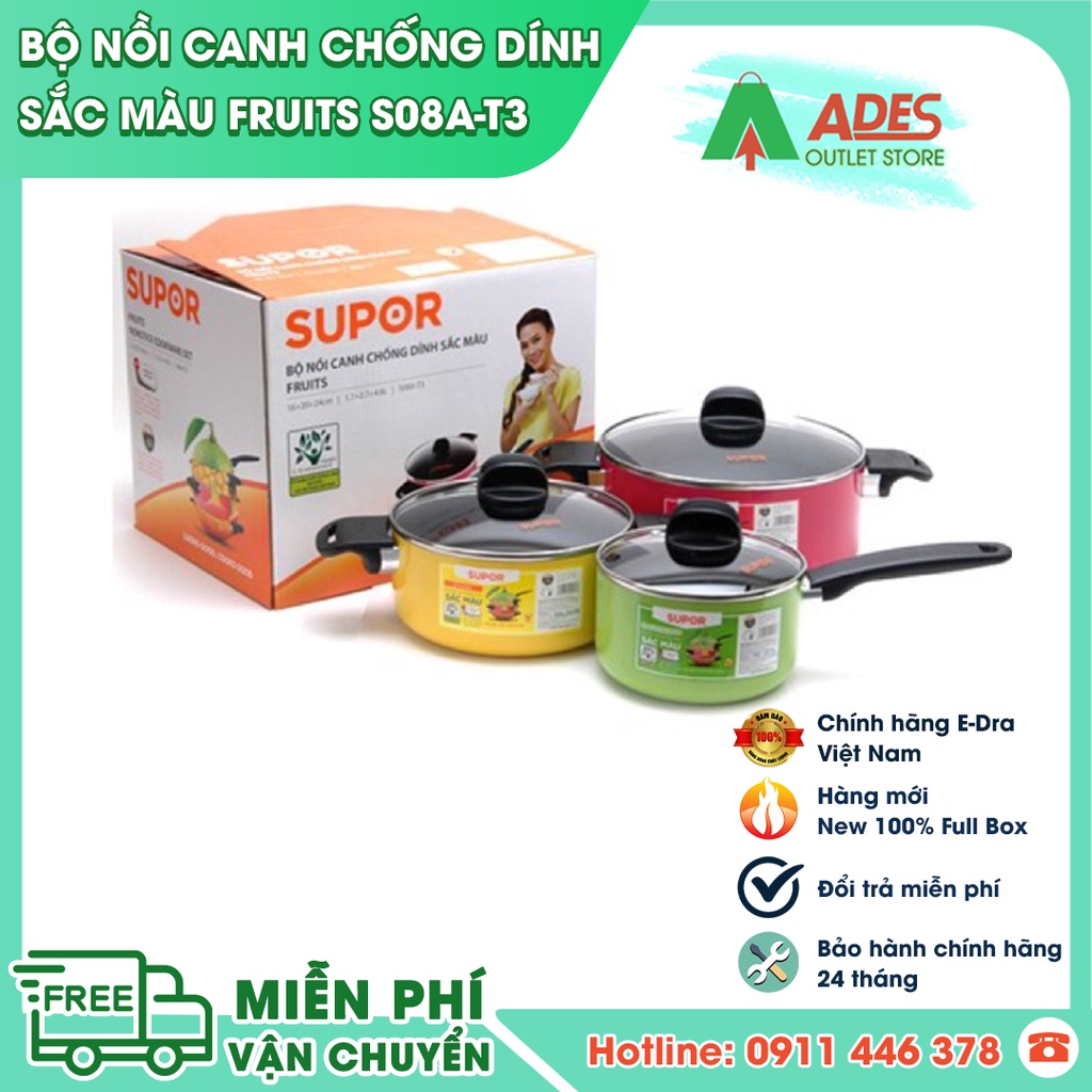 Bộ nồi canh chống dính sắc màu Fruits S08A-T3 - Supor - Chính hãng HOT 2022