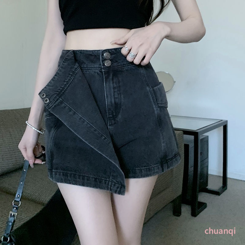 Quần Short Denim Ống Rộng Lưng Cao Thời Trang Mùa Hè Quyến Rũ Cho Nữ