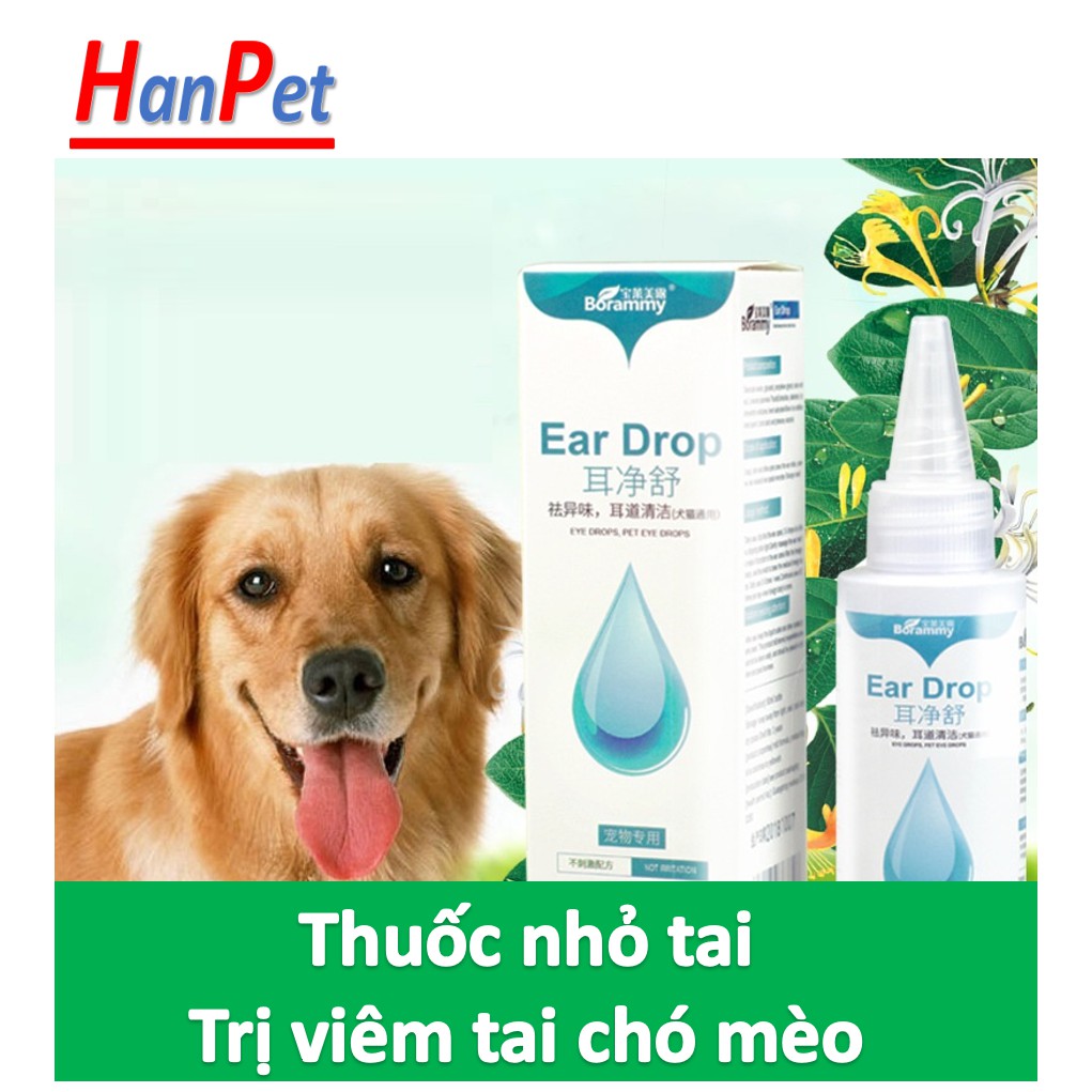 HCM - (Chai 60ml) EAR DROP Dung dịch nhỏ tai vệ sinh tai cho chó mèo tặng kèm gói Tăm bông Dụng cụ vệ sinh tai chó mèo