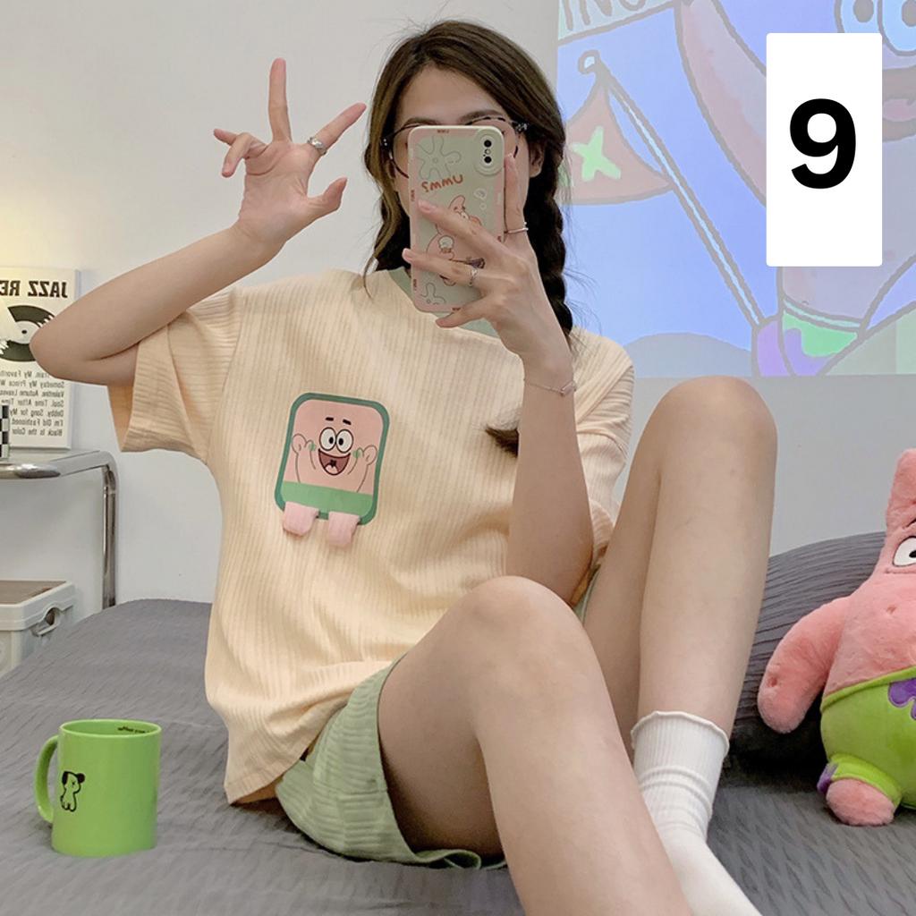 Đồ bộ nữ mặc nhà dễ thương, bộ ngủ hoạt hình cao cấp tay cộc quần đùi mùa hè chất thun cotton co giãn Her Vibe