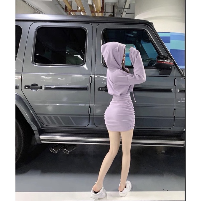 Váy nhún bèo ôm body kiểu dáng hodie tai mèo thu đông phong cách