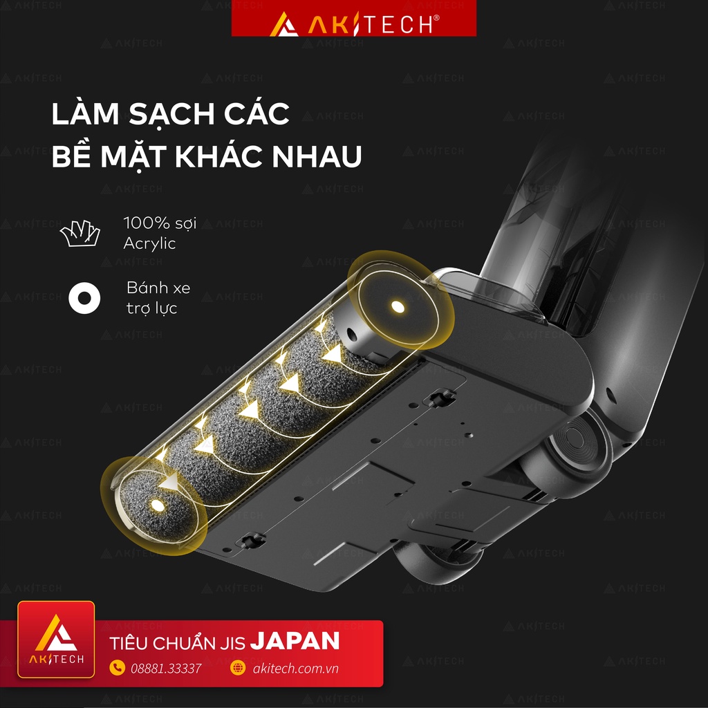 Máy hút bụi lau sàn khô và ướt cầm tay AKI MAX tự động làm sạch chổi lăn, âm báo giọng nói, lực hút 20000Pa