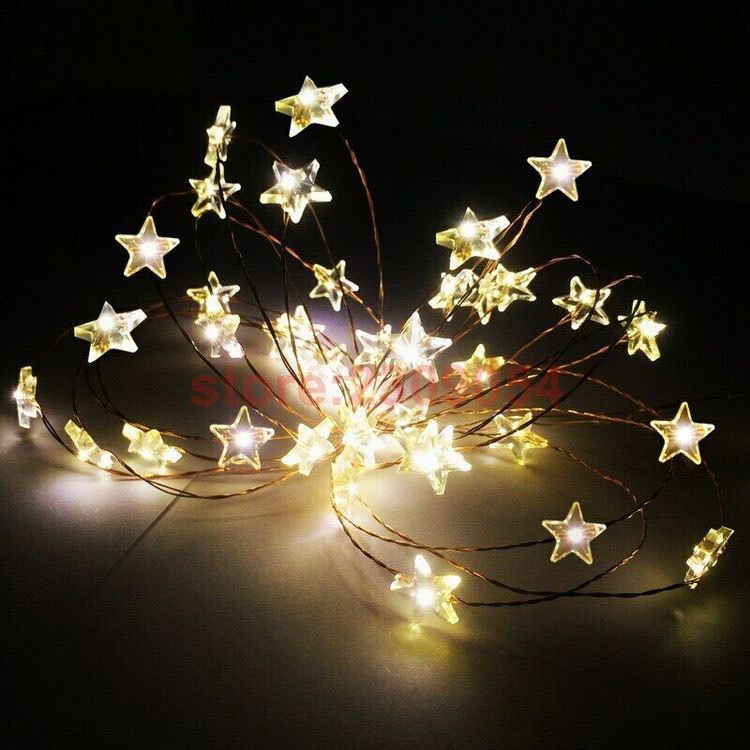 Dây đèn led trang trí đom đóm, fairy light màu sáng ấm 3m/5m hình ngôi sao chạy pin AA