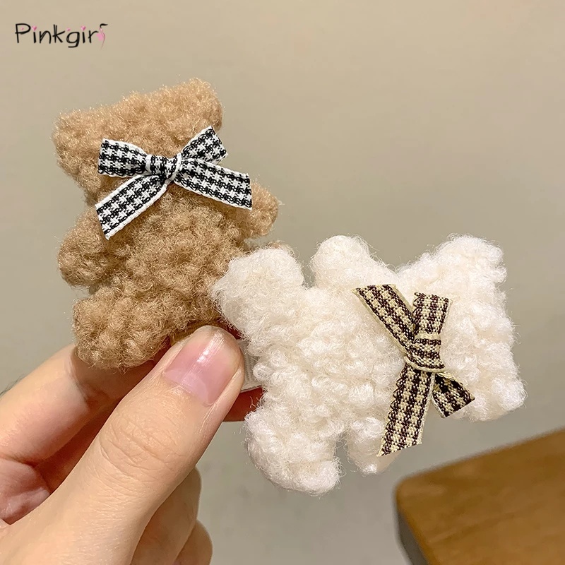 Kẹp tóc hình gấu bông sang trọng màu trắng thời trang thu đông cho nữ