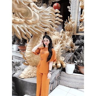 Đồ lam đi chùa vải lụa cát nhung mã D18