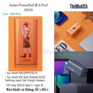 Củ sạc anker powerport iii 3-port 65w one piece - a9521 - pd/pps/qc 65w