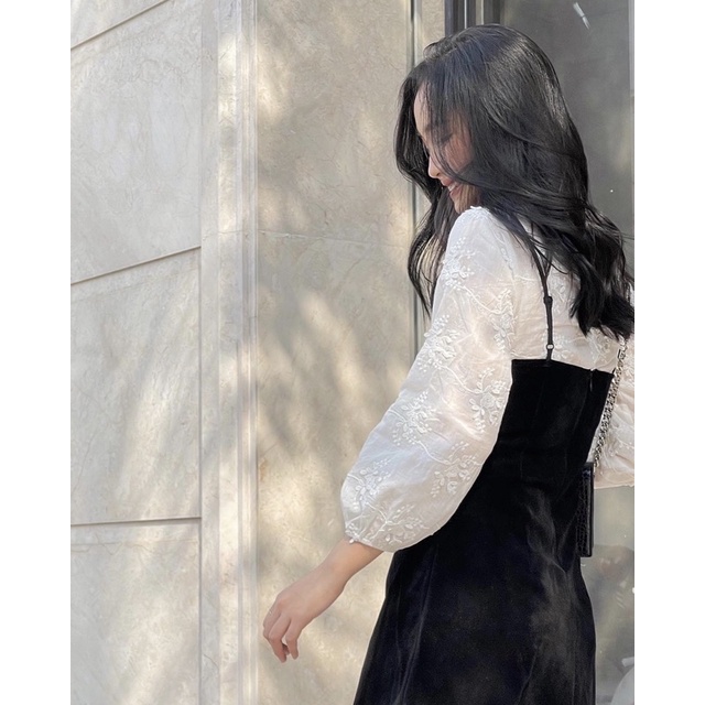 Set đầm chữ A phối áo đính hoa nổi [Tặng kèm Scrunchie](Laura Set ver.3) | BigBuy360 - bigbuy360.vn