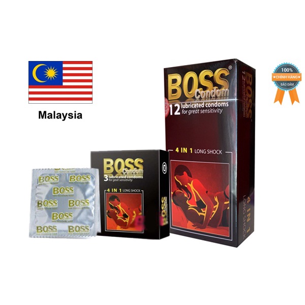 Bao cao su BOSS 4 IN 1, bcs gân gai siêu mỏng chống xuất tinh sớm kéo dài thời gian
