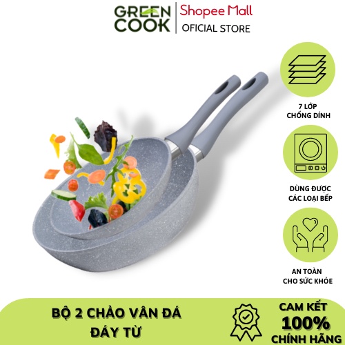 Bộ 2 chảo chống dính đáy từ vân đá đủ size Green Cook - Hàng chính hãng