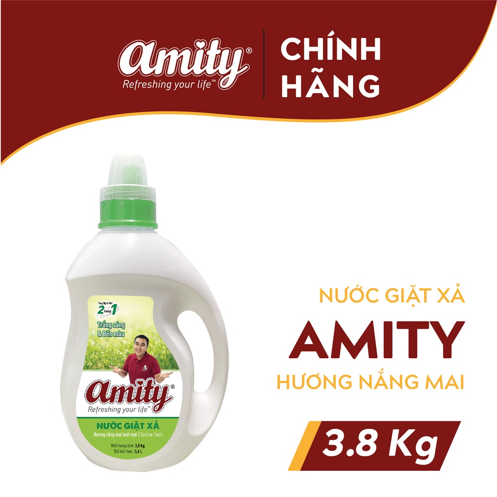 Nước giặt xả AMITY 2 trong 1 nhãn xanh lá hương nắng mai - 5.0kg - 3.8kg - 2.0kg
