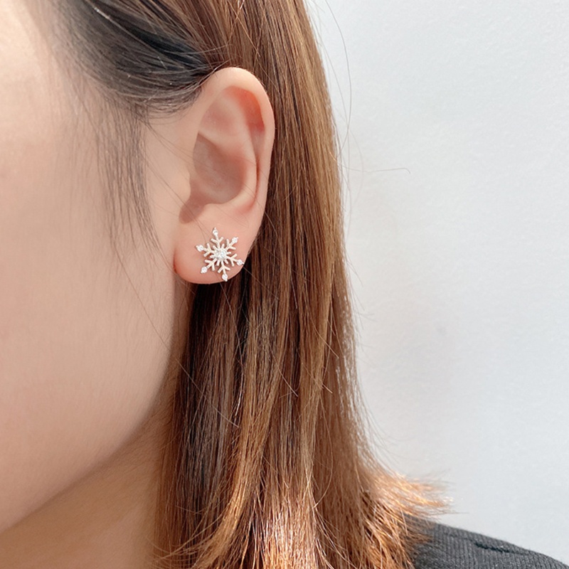 Bộ Vòng cổ + Bông Tai Mạ Bạc Hình Bông Tuyết Không Gây Dị Ứng Thời Trang Cho Nữ