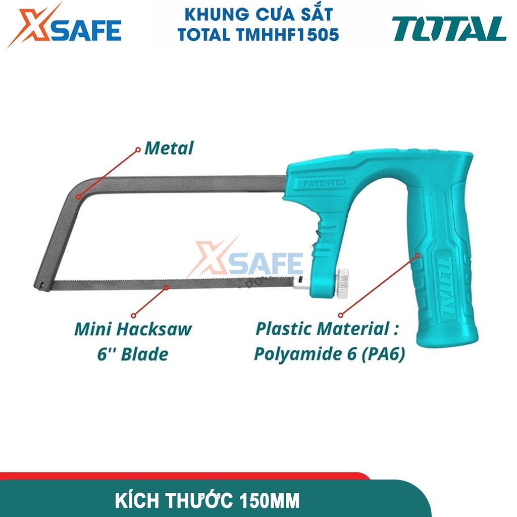 Khung cưa sắt mini TOTAL TMHHF1505, kích thước 150mm, tay cầm nhựa ABS thoải mái - chính hãng