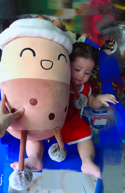 GẤU BÔNG LY TRÀ SỮA 65cm Miniso Mềm Nhũng,Co Giãn,Siêu Mịn