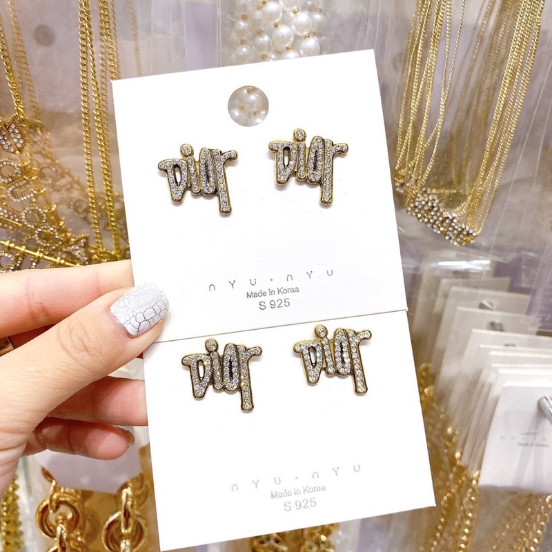 Khuyên tai nữ D-io-r đá, hoa tai thương hiệu cao cấp
