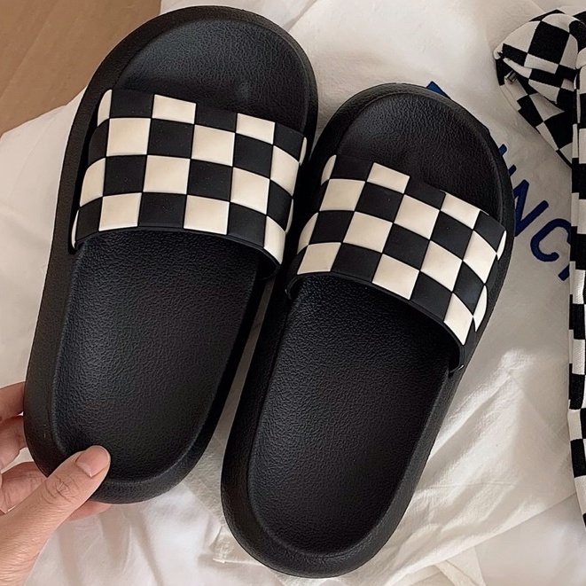 Dép Ulzzang - Dép Quai Ngang Bánh Mì chuẩn hàng quảng châu họa tiết caro dễ thương Nam Nữ