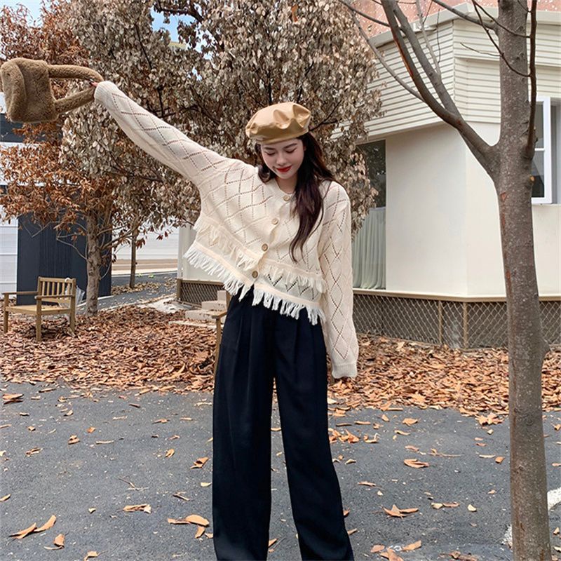 Áo Khoác Cardigan Dệt Kim Phối Tua Rua Thời Trang Mùa Thu Thanh Lịch