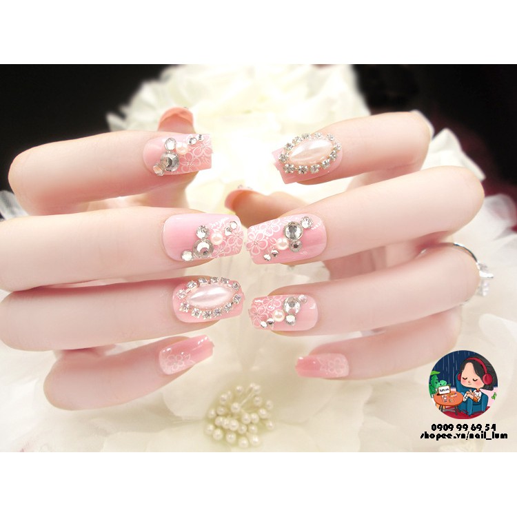 Móng Giả - Nail 3D Dài - Đính Đá [Sẵn Keo - Đóng Hộp 24 Mẫu Đủ Size]