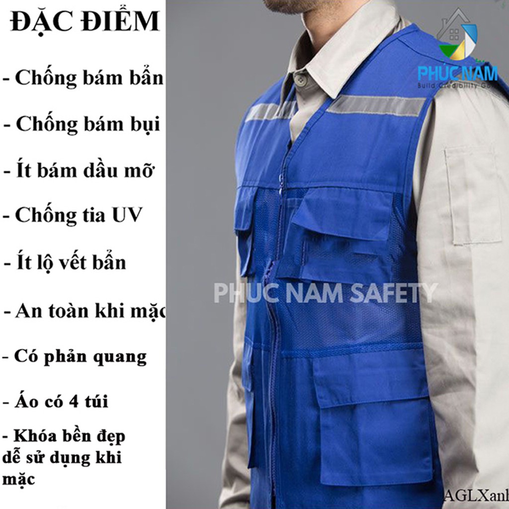 Áo bảo ghi lê phản quang xanh bích, áo ghi lê, đồng phục kỹ sư, BHLĐ Phúc Nam