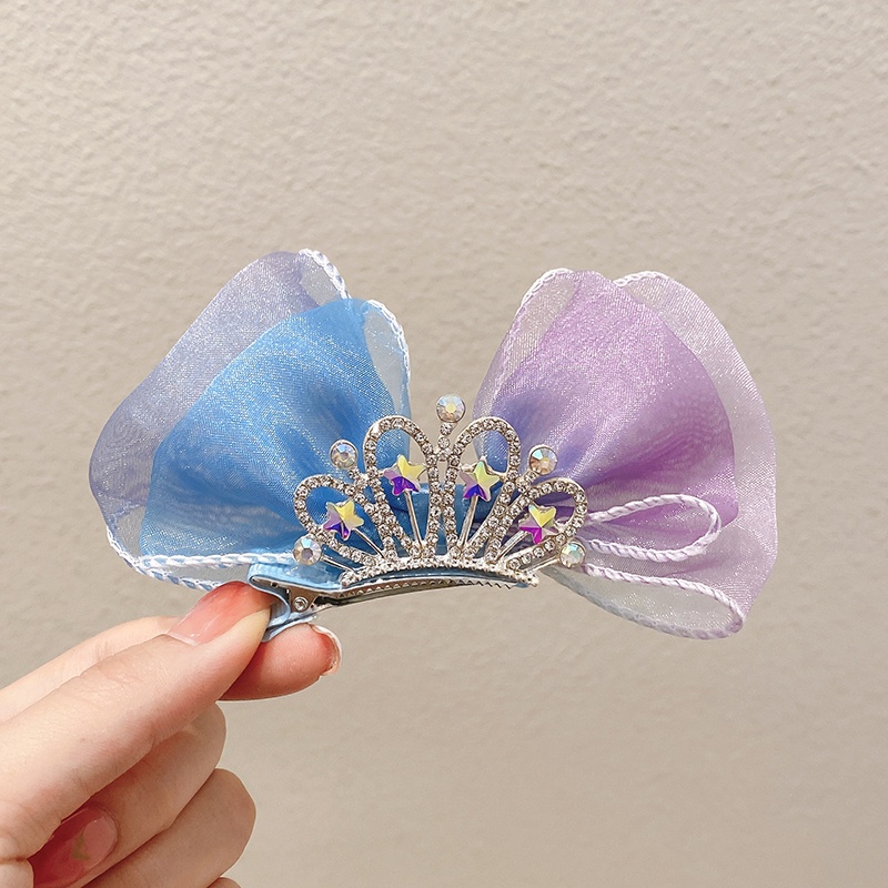 Kẹp Tóc Hình Vương Miện Phối Lưới Phong Cách Hàn Quốc Xinh Xắn Cho Bé Gái