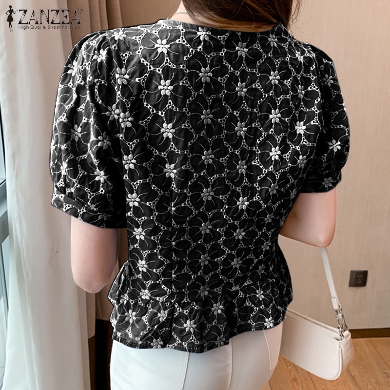 Áo nữ ZANZEA ngắn tay cổ chữ V họa tiết thêu thời trang
