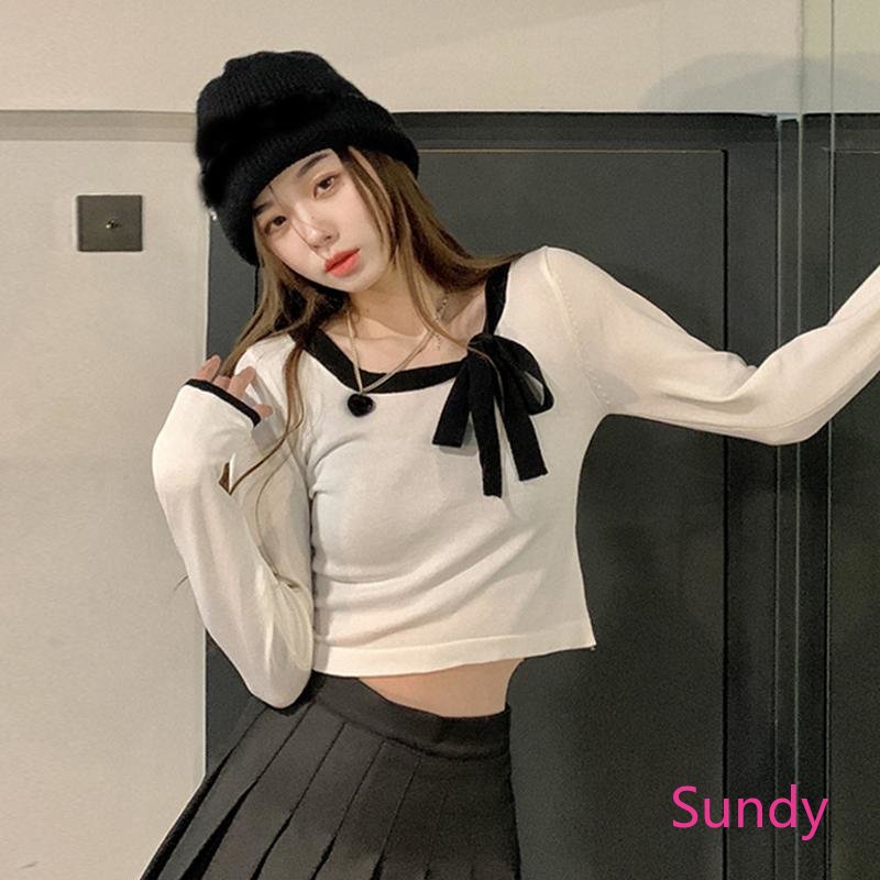 Áo Croptop Tay Dài Phối Nơ Thời Trang Mùa Thu Cho Bé Gái