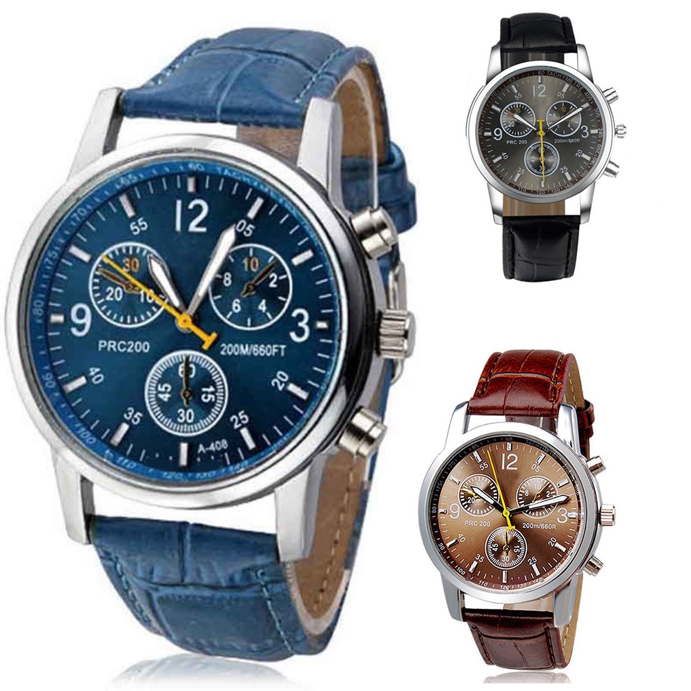 MACmk Fashion Men's Faux Leather Sport Watch Arabic Numerals Marker Quartz Wrist Watch