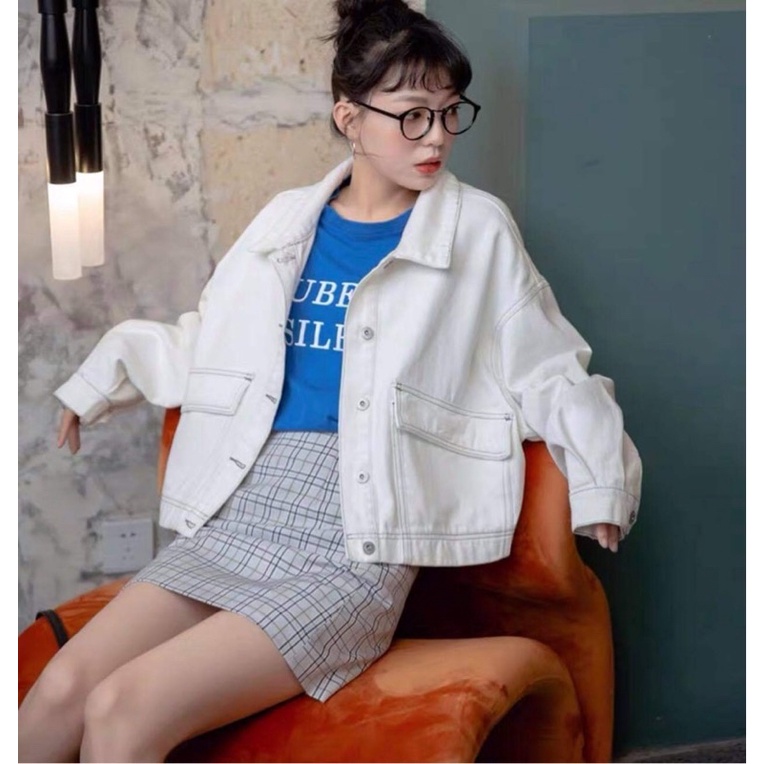 ÁO KHOÁC BÒ JEAN TRẮNG DÀI TAY