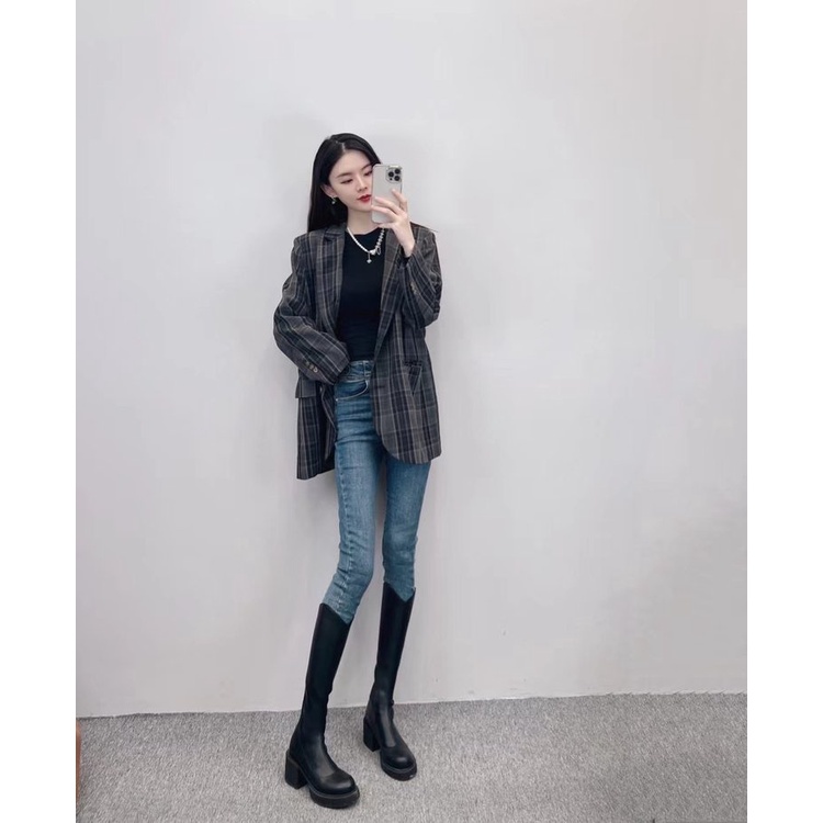 Giày bốt cổ cao mũi tròn khóa kéo năng động dành cho nữ | BigBuy360 - bigbuy360.vn