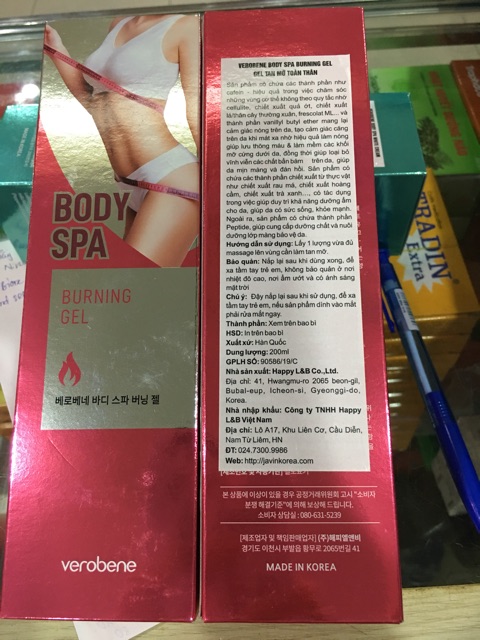 Gel tan mỡ toàn thân cao cấp Verobene Body Spa Burning Gel nhập khẩu chính hãng