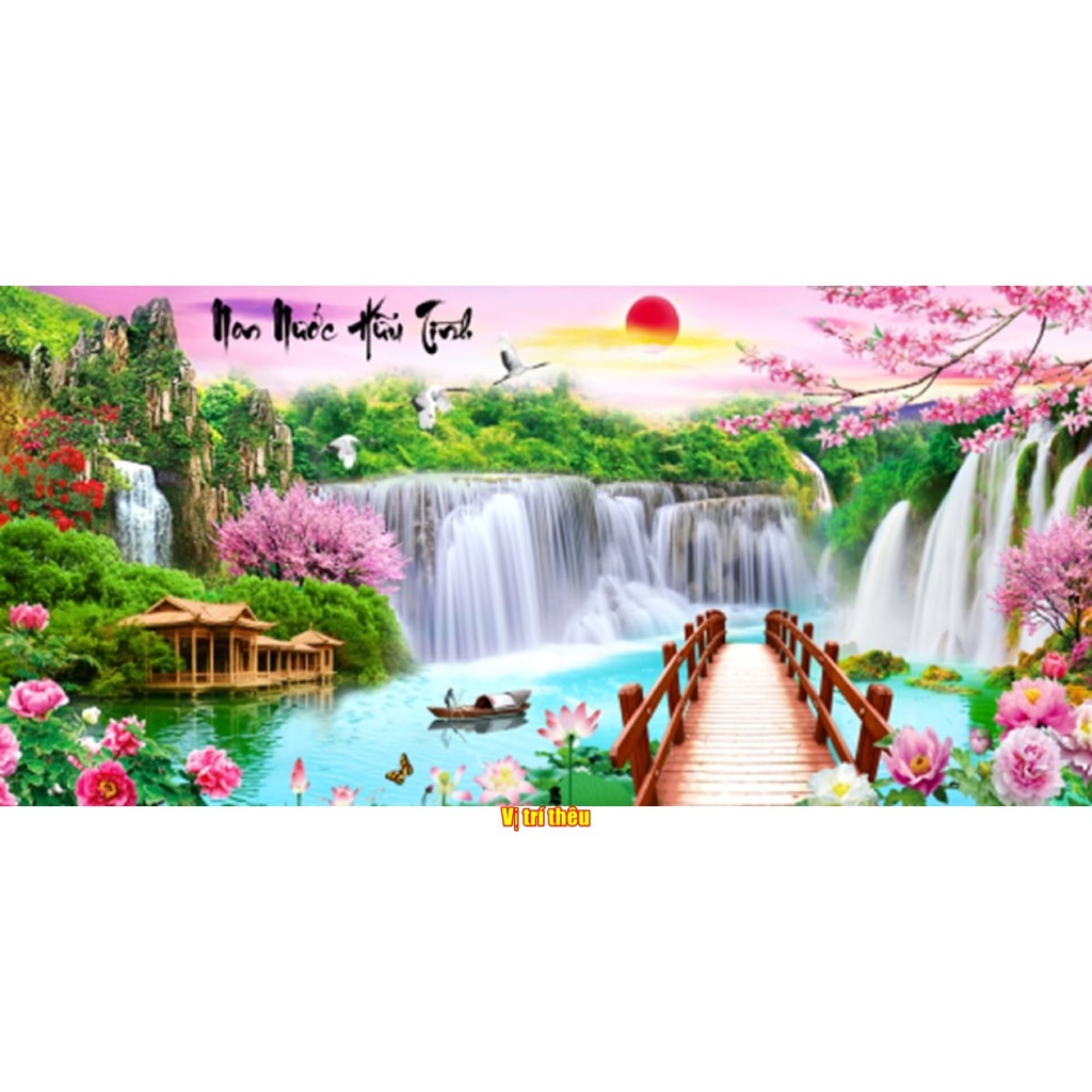 Tranh thêu chữ thập Non Nước Hữu Tình KT: 160x75cm-200x90cm