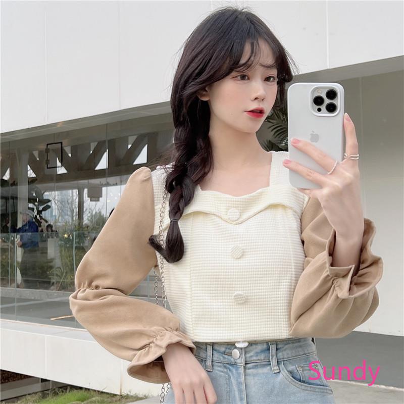 Plus Áo Sơ Mi Tay Dài Cổ Vuông Cỡ Lớn Kiểu Vintage Thời Trang Mùa Xuân Cho Nữ