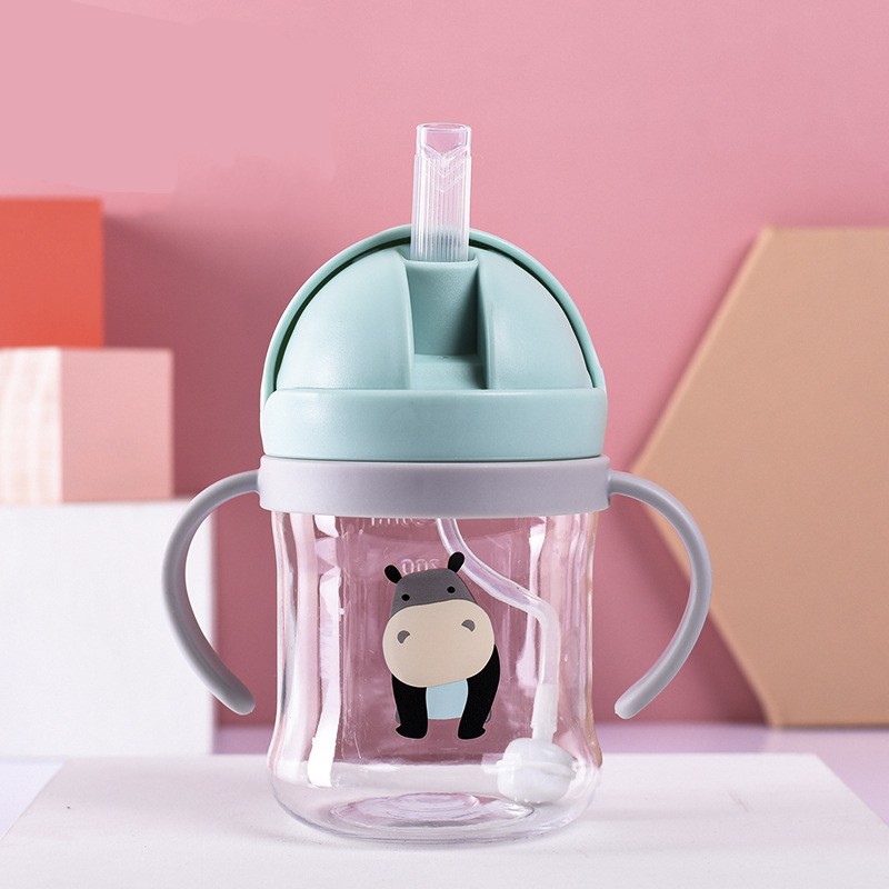 Bình Đựng Nước Em Bé 250ml Có Ống Hút Họa Tiết Đáng Yêu