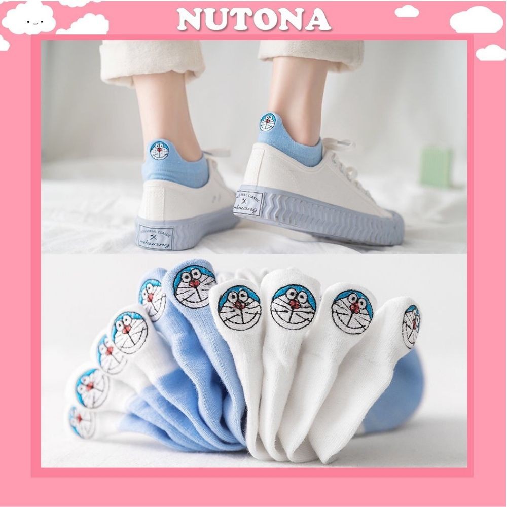 Tất nữ cổ ngắn Nutona vớ gót Doremon xanh cute TN80