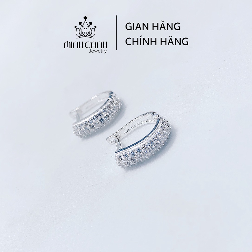 Bông Tai Bạc Khóa Bấm 3 Hàng Đá Minh Canh Jewelry