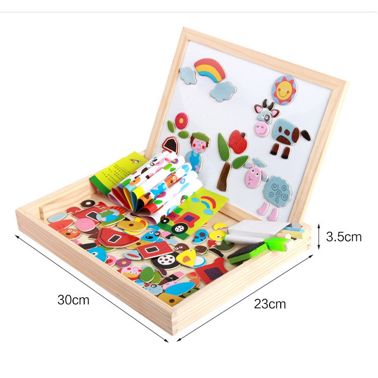 Bộ xếp hình bằng gỗ - kèm bảng nam châm 2 mặt - giúp bé phát triển khả năng sáng tạo - Đồ chơi gỗ Smart Baby - dochoigo0