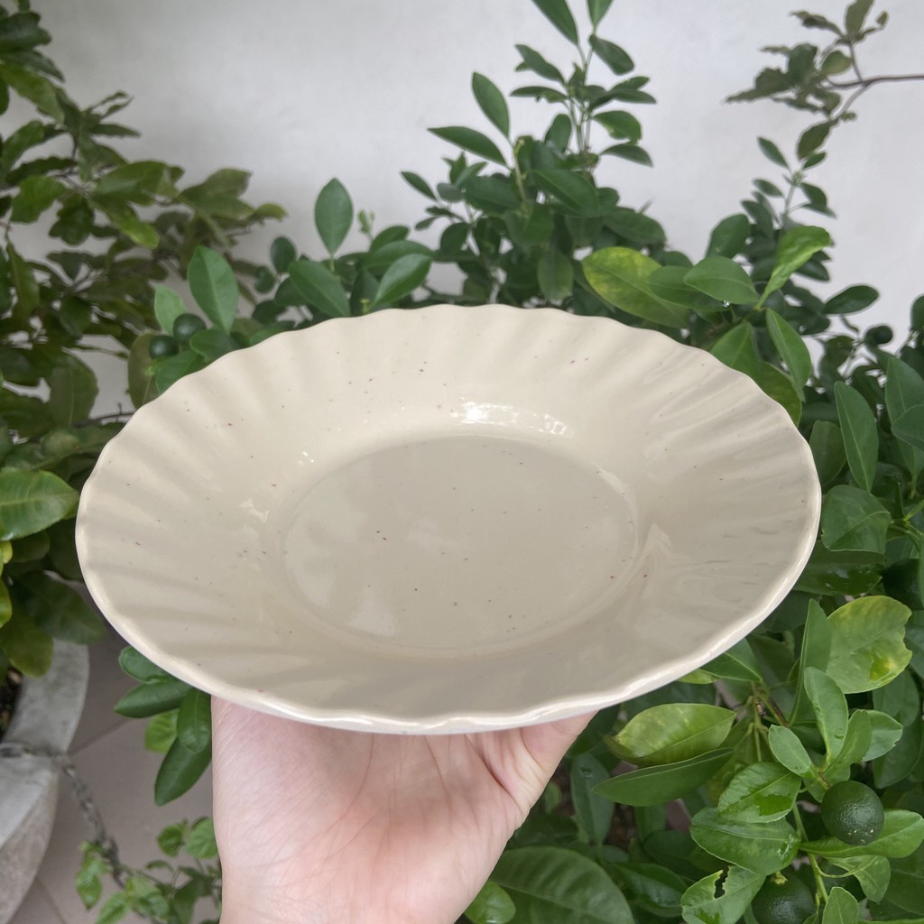 dĩa tròn bèo sâu 20 x 3.4 cm nâu kem GIÁ RẺ nhựa melamine phíp - Dish plate NT-Dia88