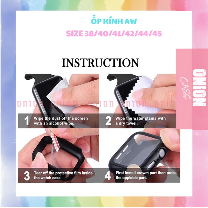 Ốp kính cường lực Full Mặt  Và Kèm Viền Cho Apw đủ mầu size 38mm 40mm 41mm 42mm 44mm 45mm