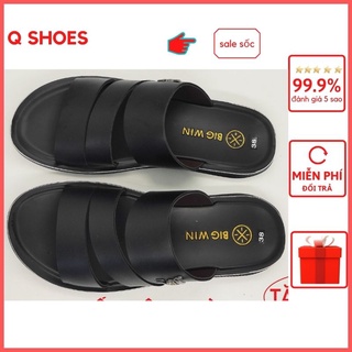 Dép da nam quai ngang cao cấp đế massage êm ái - da bò nguyên tấm phong cách trẻ trung