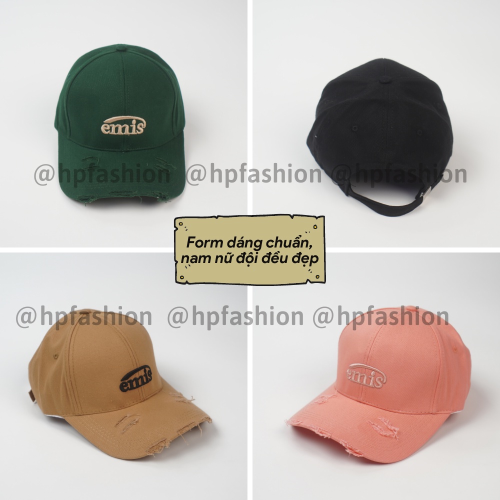 Mũ lưỡi trai ❤️ Nón kết rách thêu hình chữ EMIS chất kaki cao cấp form unisex nam nữ N75 - Happy Style