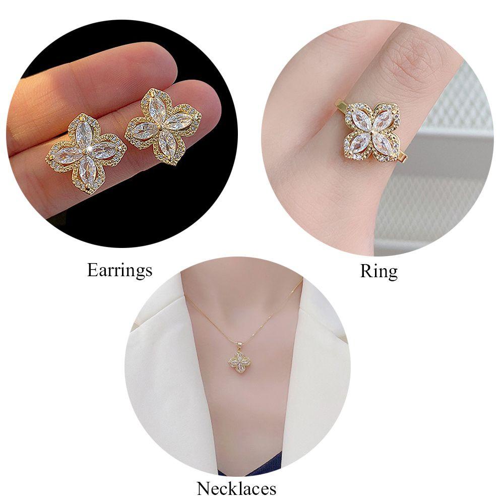 Bộ Vòng Cổ Trang Sức Đám Cưới Bằng Bạc S925 Hình Cỏ Bốn Lá Xoay Được